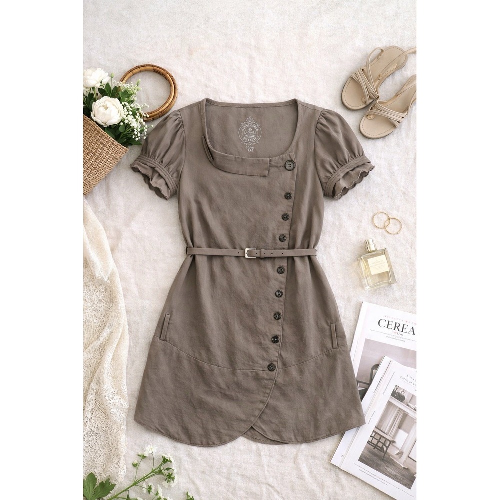 Cop Copine Judy Tunic Dress EU 42 Taupe Asymmetrical Button Avant Garde Minimal